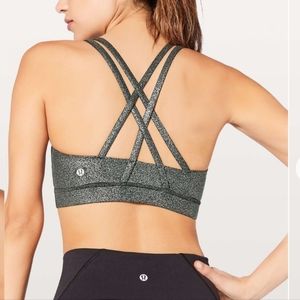Lululemon Energy Bra Luminosity Foil Print Black Silver